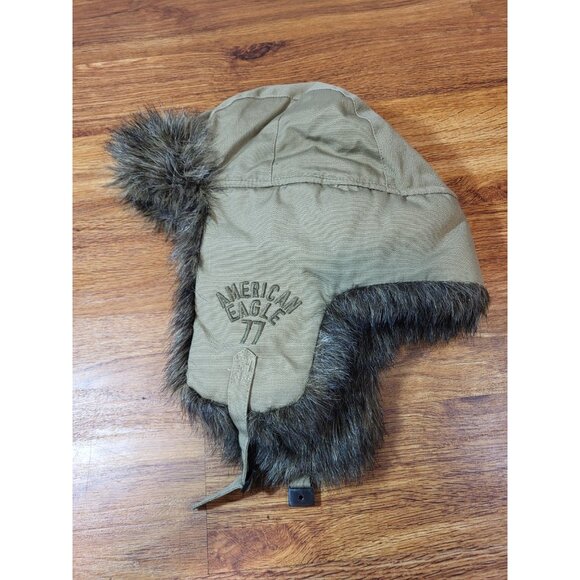 American Eagle Khaki Faux Fur Trapper Hat Size S/M - Picture 1 of 5
